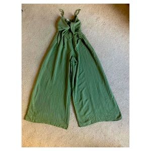 Green Pin Striped WideLeg Jumpsuit
